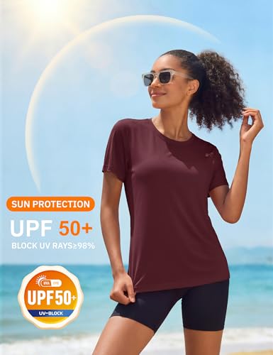 Image of MAGCOMSEN Women's Short Sleeve T-Shirts UPF 50+ Sun Protection Shirts Quick Dry Athletic Running Workout Tops Rash Guard