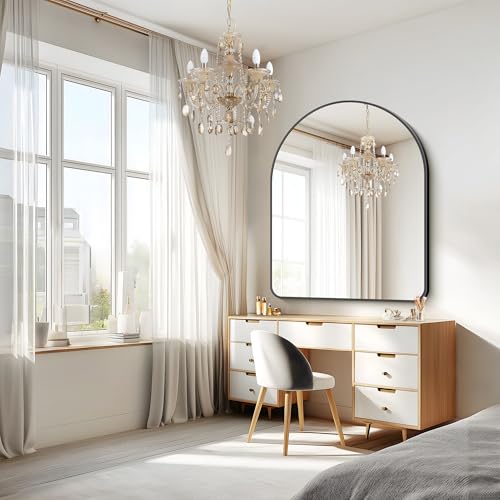 Image of FORBATH Arched Wall Mirror 40 inchx48 inch, Large Arch Bathroom Mirror Black Aluminum Wide Frame for Decor Dresser Mirror for Bedroom Living Room Entryway, Hanging or Leaning Against Wall