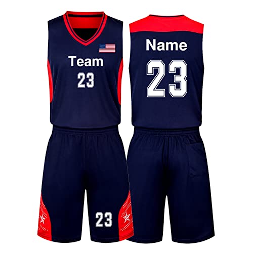 HDSD Custom Basketball Jersey Shorts for Kid Adult Personalized Basketball Jerseys Customize with Your Name Number Team Logo Sapphire Blue