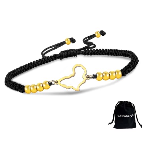 VASSAGO Bracelet avec carte de l'Afrique pour homme et femme - Bracelet réglable en corde tressée colorée - Bijoux ethniques tribaux, taille unique, Acier inoxydable, Pas de gemme