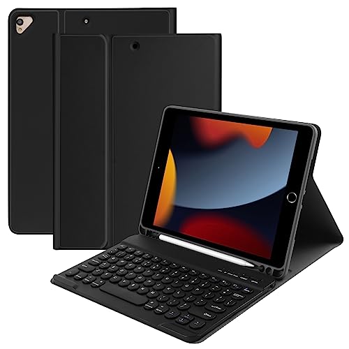 Image of Compatible for iPad 9th 8th 7th Generation Keyboard Case 10.2inch for iPad Air 3 Case with Keyboard, Bluetooth Keyboard for iPad Pro 10.5 3rd Gen), Slim Leather Cover for iPad 2021 /2020 /2019 Black
