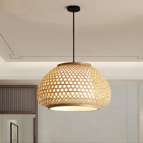 Lustre lanterne vintage en bambou tressé à la main finition premium L