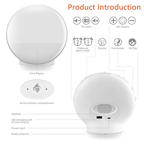 JALL Despertador acordar com luz do nascer do sol para crianças, pessoas com sono pesado, quarto, co