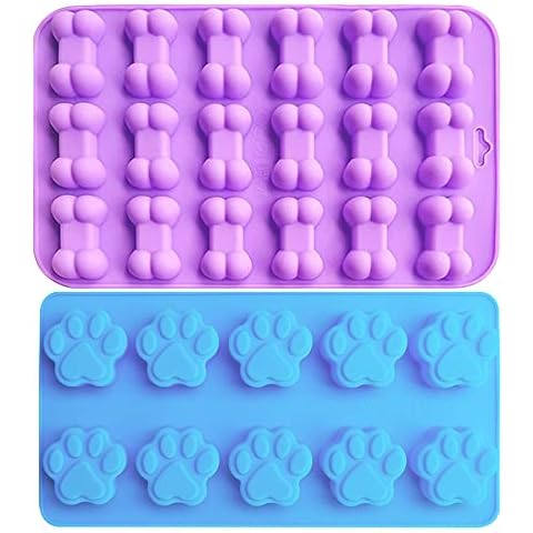 Silicone Mould, Puppy Dog Paw and Bone Shape Mold for for Ice Cube Tray, Chocolate, Candy, Jelly, Cookie, Cake, and DIY Baking ( 1 Dog Paw, 1 Bone Shape) Cover