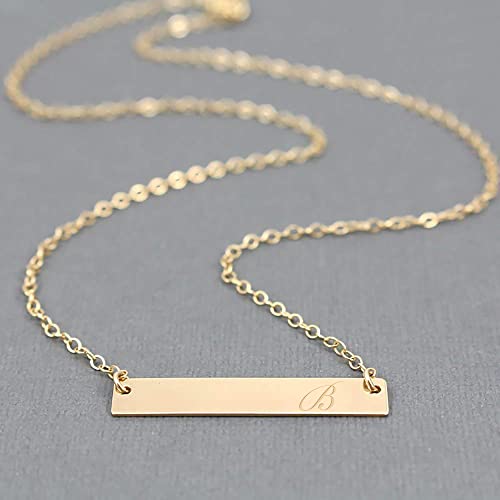 AnnBijoux Personalized Nameplate Necklace 14K Gold Filled Bar Pendant Laser Engraved Name Jewelry Birthday Gift For Her2