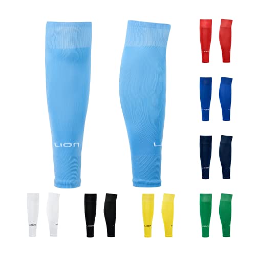 LION SPORTSWEAR Kids/Youth Football Sock Sleeves To Accompany Grip Socks - Fits Over Calf/Shin Pads - Variety Of Colors To Match Your Team Kit (Sky Blue)