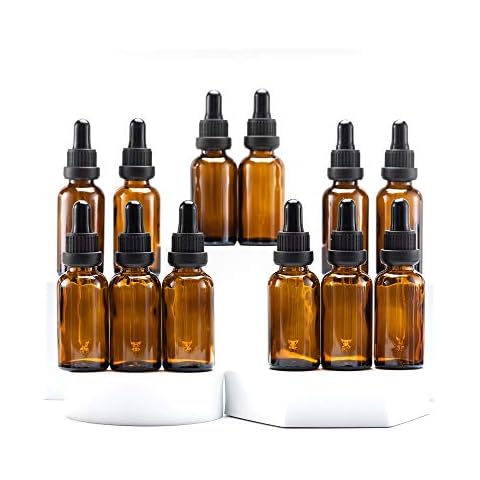 Yizhao 30ml Amber Dropper Bottle, Empty Eye Glass Dropper Bottles with [Glass Pipette Dropper],Small Sample Glass Bottles,for Essential oil Diffuser,Massage,Beauty Oil Mix - 12 Pcs Cover