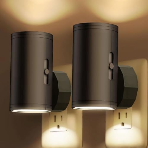TSEXES LED Night Lights Plug into Wall, Dusk to Dawn Sensor,5-300LM Adjustable Brightness, Soft White 3000K,Dimmable Night Lights for Kitchen,Hallway Bedroom,Stairs, 2 Pack