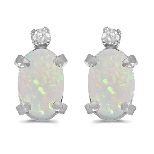 Solid Sterling Silver Oval Gemstone and Diamond Earrings