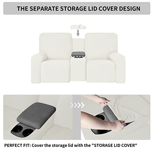Image of Easy-Going 1 Piece Reclining Loveseat with Middle Console Slipcover | Stretch 2 Seater Loveseat Recliner Cover with Holder and Storage, Recliner Couch Sofa Cover, Furniture Protector Cream