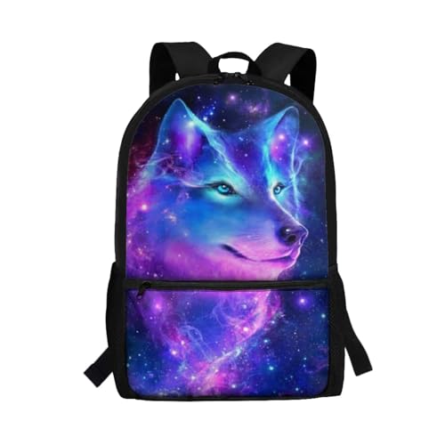 Showudesigns Sac à dos d'école pour garçons et filles 8-12 ans avec poche latérale, Galaxy Wolf 2, taille unique Showudesigns Sac à dos d'école pour garçons et filles 8-12 ans avec poche latérale, Galaxy Wolf 2, taille unique
