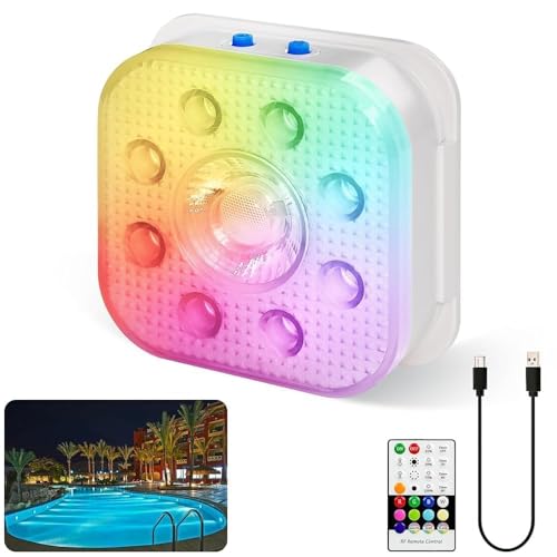 HL Pack de 1 Luces Piscina Sumergibles LED Recargable sin Cable, Luz Piscina Sumergible IP68 16 Modos de Color, Control Remoto e Imanes Integrados, para Bañera, Estanque, Acuario y Fiesta