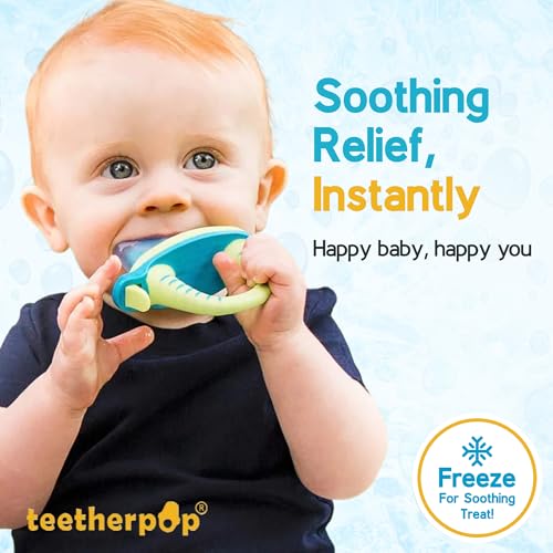 Image of Teetherpop Fillable Freezable Teethers for Babies - Breastmilk Teether with Spill-Proof Sippy Slits - Teething Popsicle for Baby, Liquids & Purees, Cooling Teething Relief Feeder Pacifier - LimonTeal
