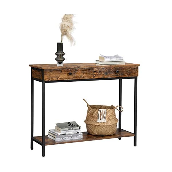 VASAGLE Console Table, Entrance Table, Sofa Table with 2 Drawers, Steel Frame, Stable, for Hallway, Bedroom, Living Room, Industrial Style, Rustic Brown and Black LNT010B01 - Image 10