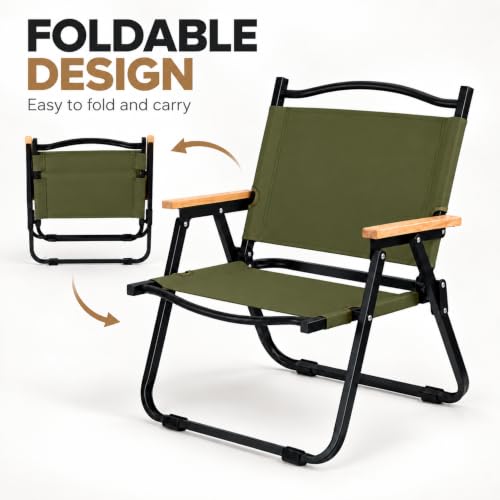Image of STAR WORK Portable Foldable Chair Outdoor Furniture Compact Chair Aluminum with Armrests for Travel Camping, Fishing Picnic, Ultralight Low Beach Concert Camping Folding Chair (Green, Medium)