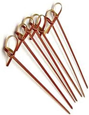 Prexware Brown Bamboo Knot Skewers, 4 Inch Knotted Skewers, Brown Bamboo Skewers Cocktail Picks. 100 Count.