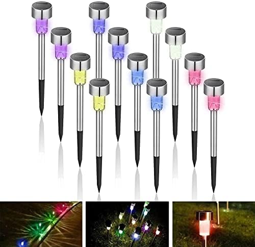 XEY Solar Outdoor Lights 12 Pack, Solar Garden Lights Solar Powered Waterproof Landscape Path Lights Stainless Steel LED Outdoor Lights Solar for Walkway Yard Backyard Lawn Patio Driveway Decorative