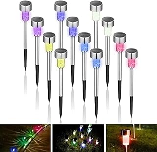 XEY Solar Outdoor Lights 12 Pack, Solar Garden Lights Solar Powered Waterproof Landscape Path Lights Stainless Steel LED Outdoor Lights Solar for Walkway Yard Backyard Lawn Patio Driveway Decorative