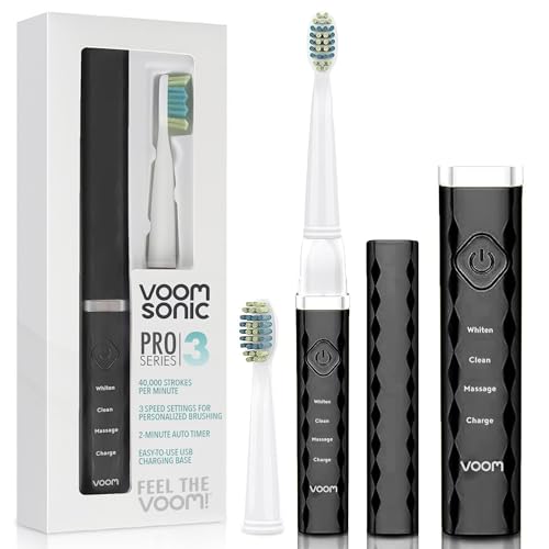 Image of Voom Sonic Pro 3 Rechargeable Electric Toothbrush With Soft Dupont Nylon Bristles Dentist Recommended Portable Oral Care 2-Minute Timer 3 Adjustable Speeds Light Weight Design - Black