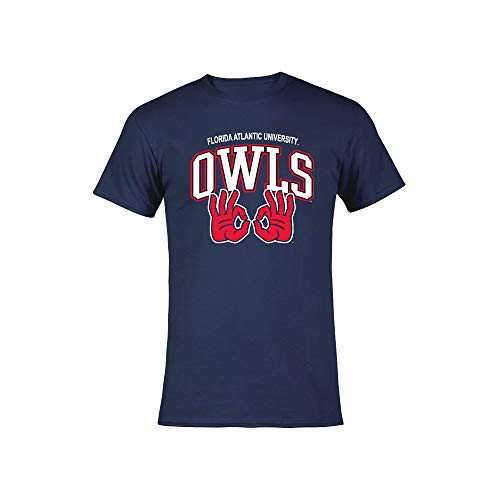 NCAA College Hand Sign Gameday Short Sleeve Solid T-Shirt (FAU Owls - Navy Medium)