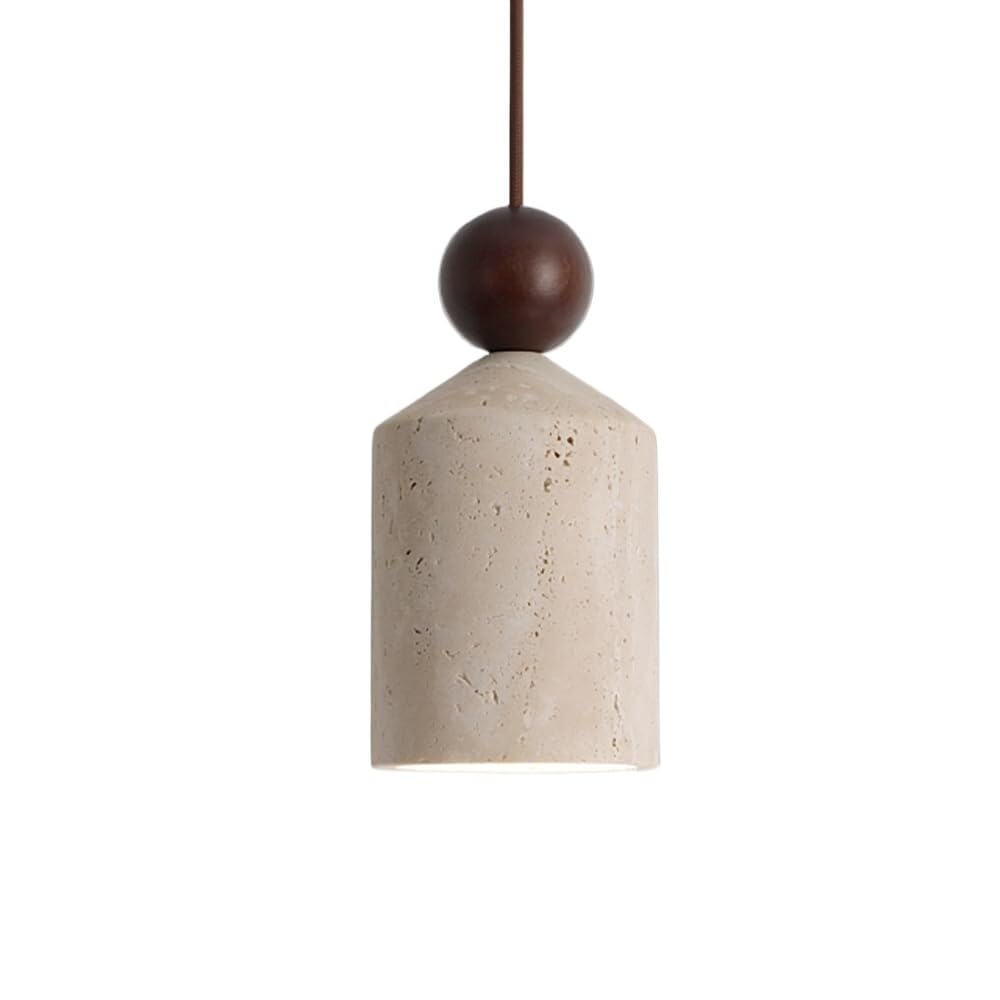 LYMSXAZOU Japanese Vintage Hanging Lamp Yellow Travertine Body Pendant Light Fixtures Solid Wood Accent Chandelier for Bedroom Living Room Hallway Entryway Balcony(Walnut Color)