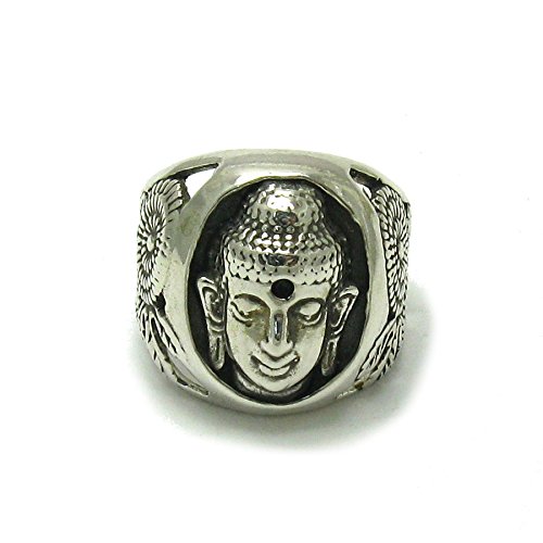 Bague en argent massif 925 Bouddha anneau homme femme bijou spirituel ethnique