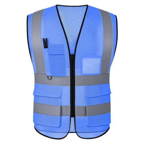 Image of High Visibility Safety Vest with Reflective Strips & Pockets | High Visibility | 360 Reflective Strips | 5 Pockets | Zipper Front | Lightweight Polyester | ANSI /ISEA 107 Class 2 Type R