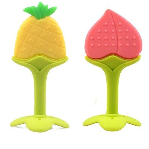 HONEY BOOSilicone Fruit Shape Teether Combo- Pack of 3 (Pineapple Peach)