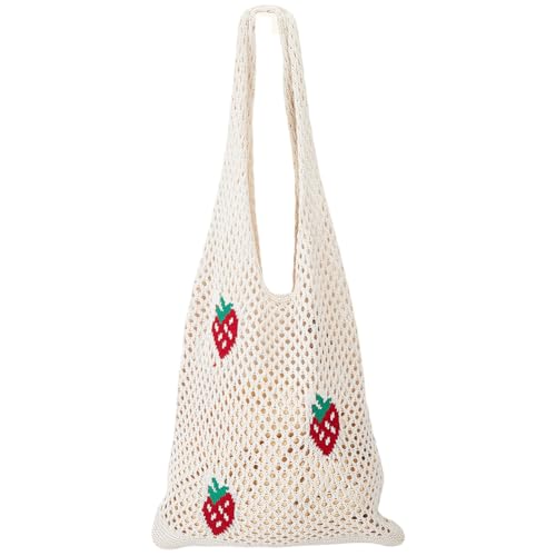 Image of GORGECRAFT Crochet Tote Bag Women Knitted Handbags Green Mango Pattern Retro Hollow Woven Shoulder Bags Boho Foldable