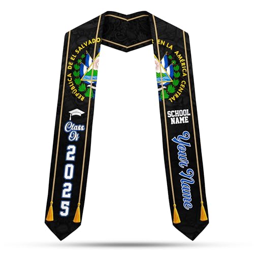 MonkeyVan Custom Salvadoran Graduation Stole 2025,Personalized El Salvador Flag Graduation Sash,Salvadoran American Stole S27