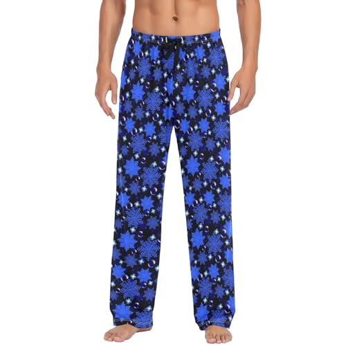 Mens Cotton Pajama Pants Sleep Lounge Pj Bottoms Sleepwear with Pockets Drawstring S Snowflakes Bubbles Glitter2