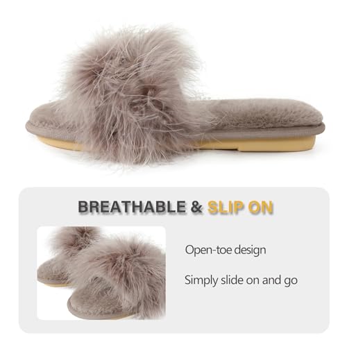 Image of Fur Story Women's Furry Slippers Open Toe Fuzzy Slippers Memory Foam Fluffy House Sandal