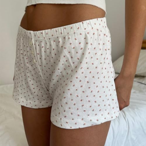 Image of Womens Y2K Pajama Shorts Low Waist Striped Floral Lounge Boxers Pj Bottoms Comfy Sleep Shorts
