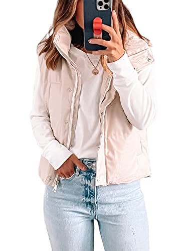 UANEO Womens PU Leather Cropped Puffer Vest Winter Faux Leather