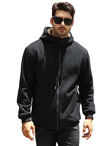 Men's Fleece Hoodie Winter Zip Up Sweatshirt Sherpa Lined Jacket Heavyweight Hoodies Pullover Warm Coat Hooded2
