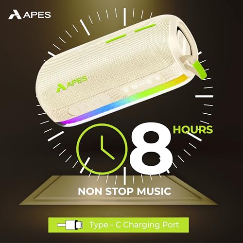 Image of APES Lightwave Bluetooth Speaker, 8Hrs Playtime, TWS Couplet Feature, Dynamic RGB LED's (Khaki)