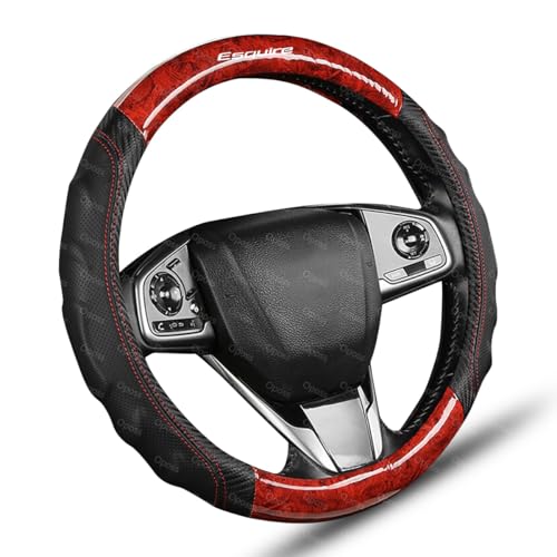 エスクァイア 80系 ハンドルカバー ESQUIRE エスクァイア 80系 桃木調ステアリングカバー 3D滑り止めデザイン 通気性PUレザー 防汗・防日焼け 耐摩耗仕様 工具不要の簡単取付 汎用タイプ 37〜38cm対応 (レッド)