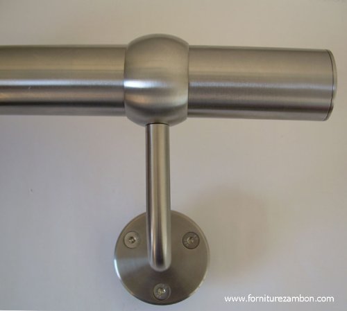Sostegno Corrimano In Acciaio Inox AISI 304 - Piastra 3 Fori, Anello Cieco, Misura 42,4 Mm, Finitura Satinata