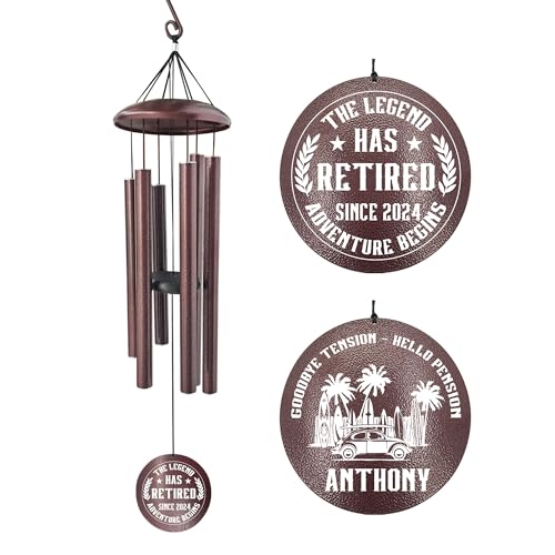 Image of ASTARIN Custom Retirement 36 inch Wind Chimes for Women Man 2024, Happy Retirement Gift Going Away Farewell Gifts for Teacher Coworkers Mom Dad Nurse Boss, Personalized Wind Chime Retiree Gift Ideas