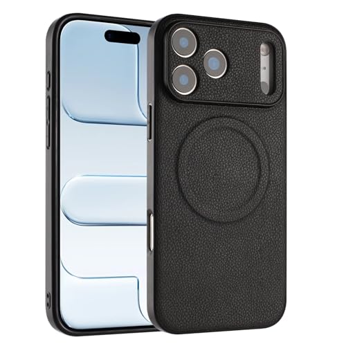Étui rigide iPhone 16 Pro Max cuir noir magnétique mince antichoc