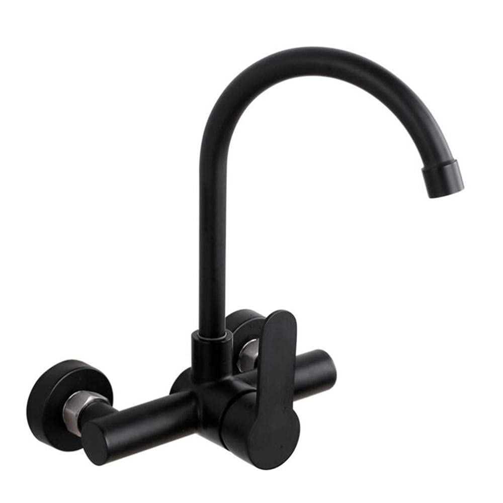 Robinet de cuisine mural mitigeur noir eau chaude froide pour buanderie
