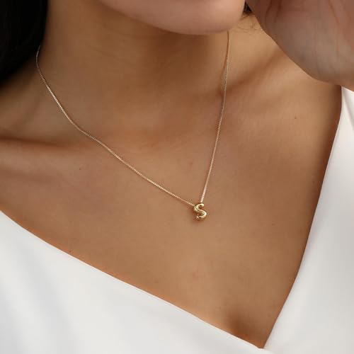 Image of Personalized Bubble Letter Initial Necklace, 14K Gold Plated, Dainty Pendant for Women, Trendy Gold Jewelry