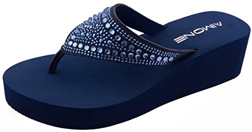 AIMONE Womens Beatrice Sparkle Platform Flip Flop Thongs(9 B(M) US,Navy)
