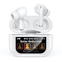Szwdo Bluetooth Earbuds,Wireless Earphones with Smart Touchscreen Case,ENC Noise Cancelling Mic,Big Bass Stereo Sound,48 Hours Playtime,Lightweight in-Ear Earphone,IPX7, AI for iPhone,Android,White