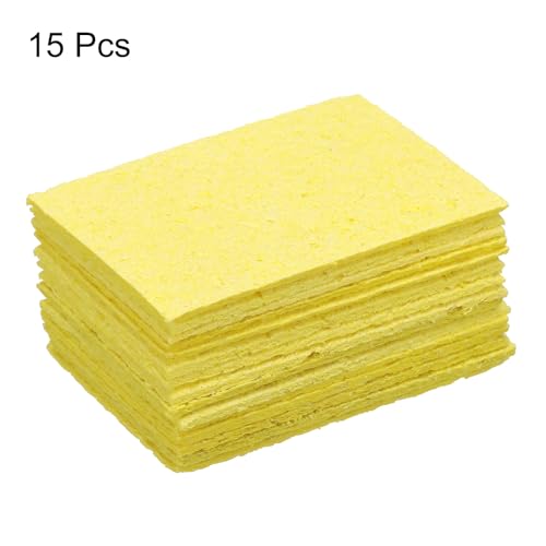 Image of uxcell Soldering Sponge 1.97 inch x 1.38 inch Rectangle Sponge Replacement Welding Soldering Iron Tip Cleaning Pads Soldering Iron Special High Temperature Sponge Yellow 15pcs
