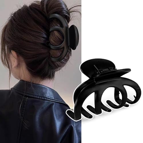 Yokosen ヘアクリップ 大きめ 髪留め クリップ しっかりとまる 毛量多い べっ甲 ロングヘアクリップ バンスクリップ 黒 バレッタ hair clip ヘアアクセサリー 髪クリップ 大人 おしゃれ レディース ファクション 小物 軽い 韓国風 上品 優雅 簡約 シンプル 日常 デート ヘアアレンジ お風呂 ブラックのサムネイル