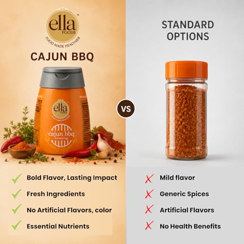 Image of Ella Foods Cajun BBQ Seasoning Powder | Pack of 2| Bold & Smoky Multi-Purpose Spice Mix for Chicken, Seafood, Fries & Vegetables | Seasoning Mix Made with Cold Pasteurized Spices | 40% Less Sodium & No MSG| (100g)