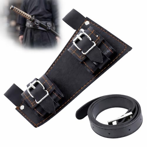 Katana Sword Belt Holder, Adjustable Samurai Sword Frog Holster with Two Buckles, PU Leather Waist Belt for Medieval, Pirate & Anime Cosplay Costumes