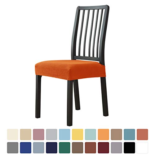 Exclusive Discount 70% Price  Milaran Dining Chair Seat Slipcover, Soft Stretch Jacquard Chair Cushion Cover for Dining Room, Kitchen, Washable Removable Chair Seat ProtectorSet of 4,Deep Orange