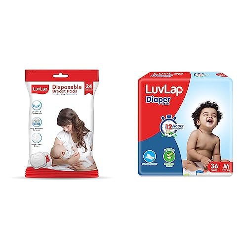 LuvLap Ultra Thin Honeycomb Nursing Breast Pads, 24pcs, Disposable, High Absorbent, Discreet Fit & Luv Lap Baby Diaper Pants M Size (Medium), Pack of 72 Count, for Babies of 7 to 12Kg (B0CC5FB3GX) Amazon Price History, Amazon Price Tracker